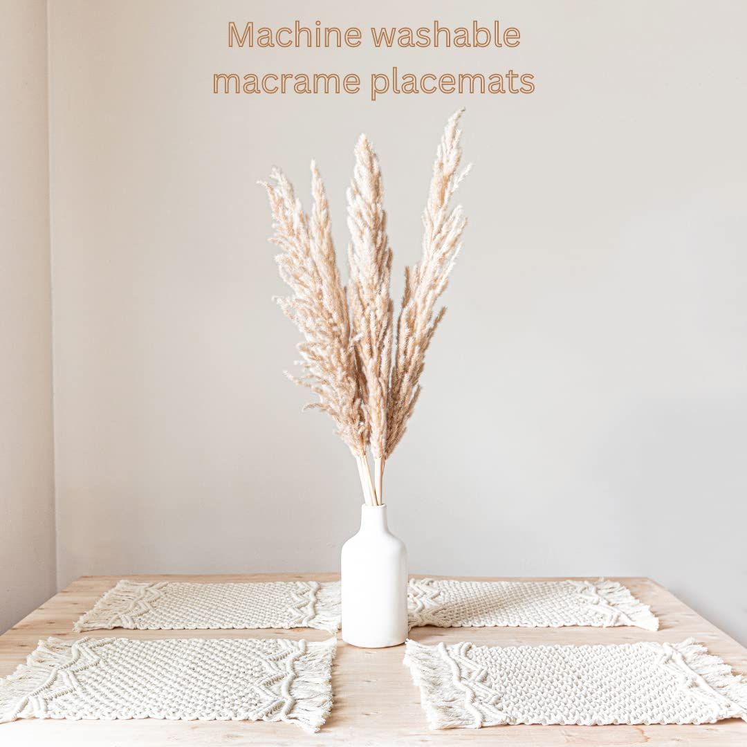 Placemats Set of 4 - Handmade Cotton Woven Boho Placemats - Modern Farmhouse view 3