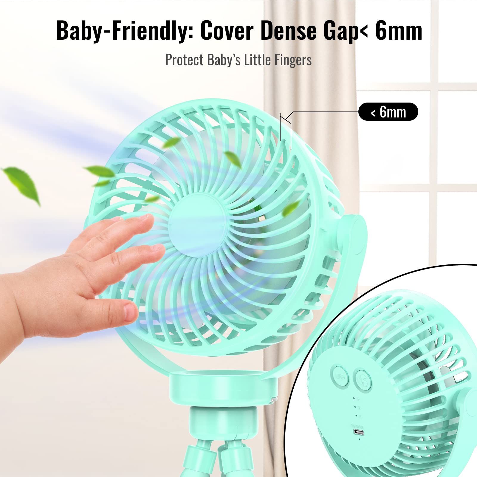 Baby Stroller Fan, Portable Fan with LED Lights, Mini Desk Hanging Fan Battery view 4