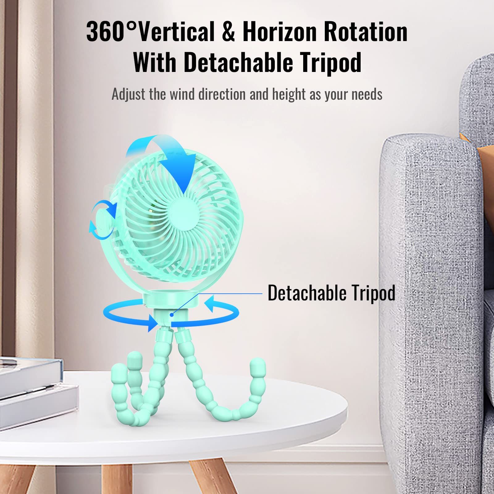 Baby Stroller Fan, Portable Fan with LED Lights, Mini Desk Hanging Fan Battery view 5