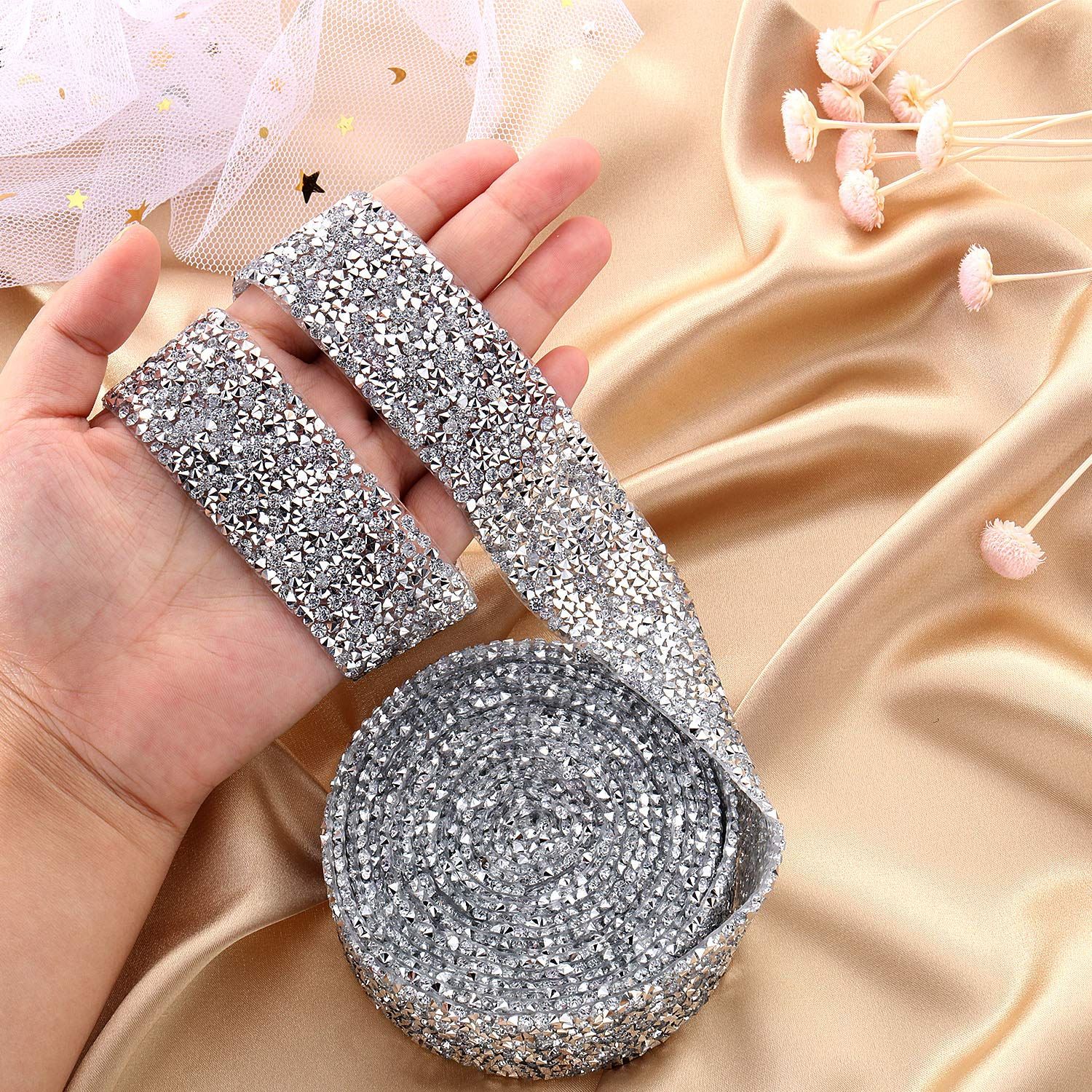 Crystal Rhinestone Ribbon 3 Yards Diamond Sparkling Bling Ribbons Roll Banding view 3