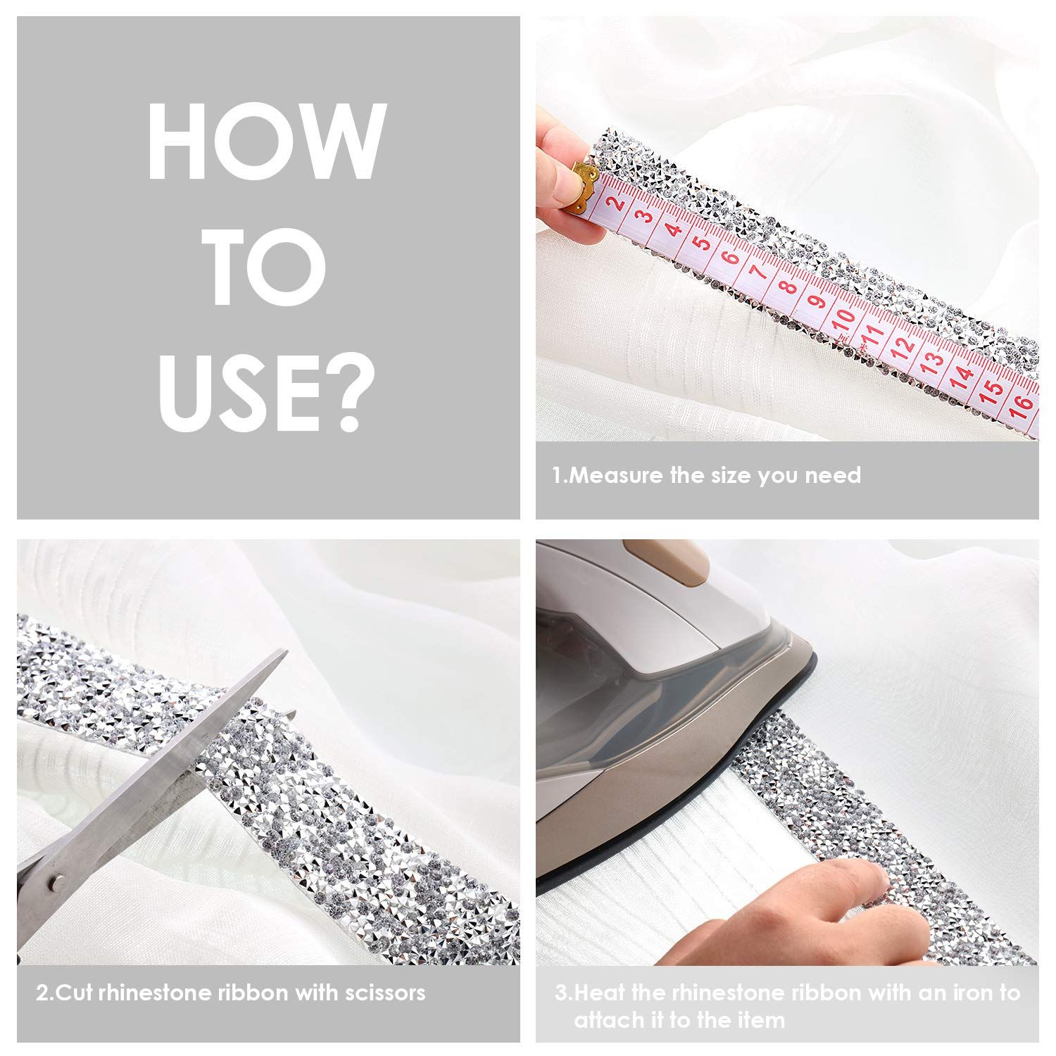 Crystal Rhinestone Ribbon 3 Yards Diamond Sparkling Bling Ribbons Roll Banding view 4