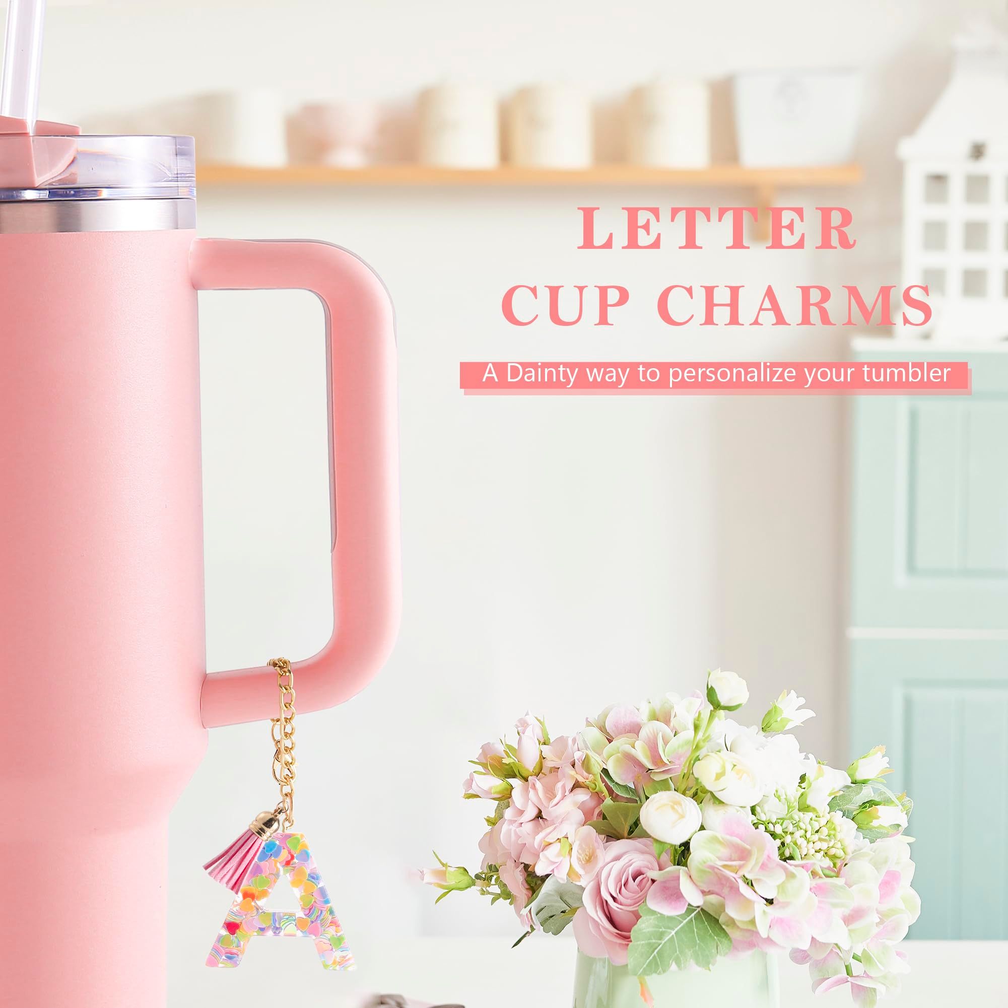 Letter Charm for Cup 1 PCS Cute Initial Keychain Handle Charm for Tumbler for view 2
