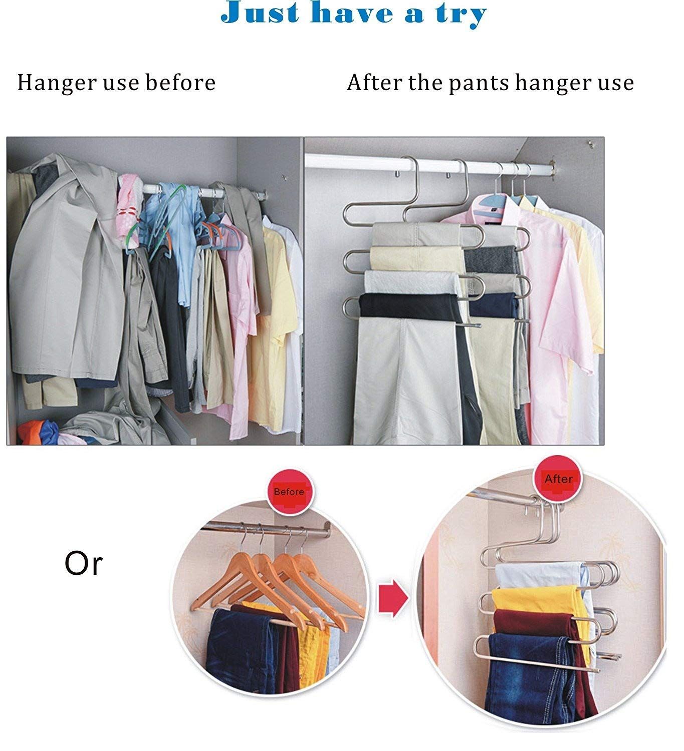 Trousers Rack Closet Hangers Stainless Steel S-Type Pants Hangers Multi Layer view 4