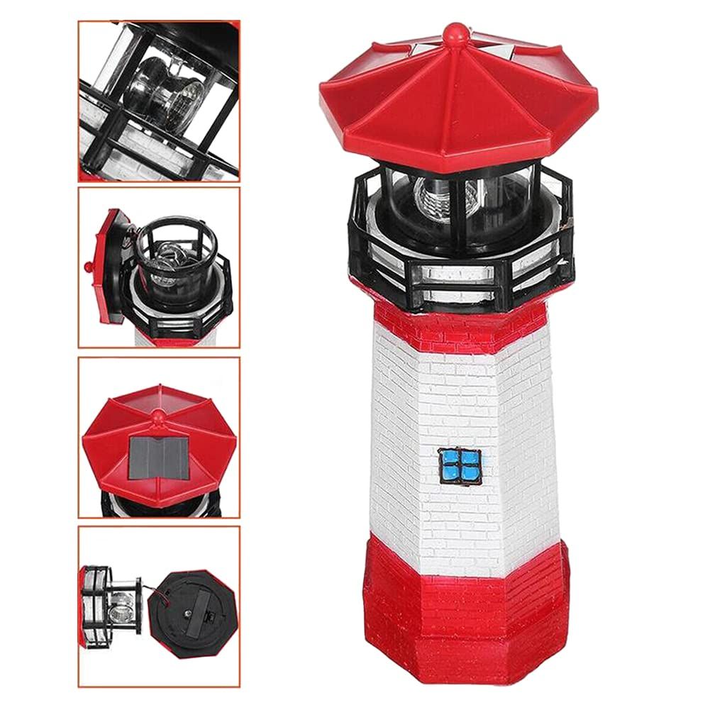 Solar Lighthouse Garden Statue with Rotating Lamp view 3