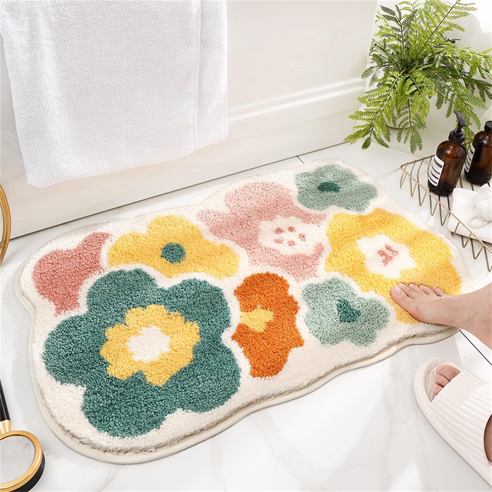 24" x 16"- Cute Bath Mat Floral Bathroom Rugs Fluffy Bath Rug Water Aabsorbent