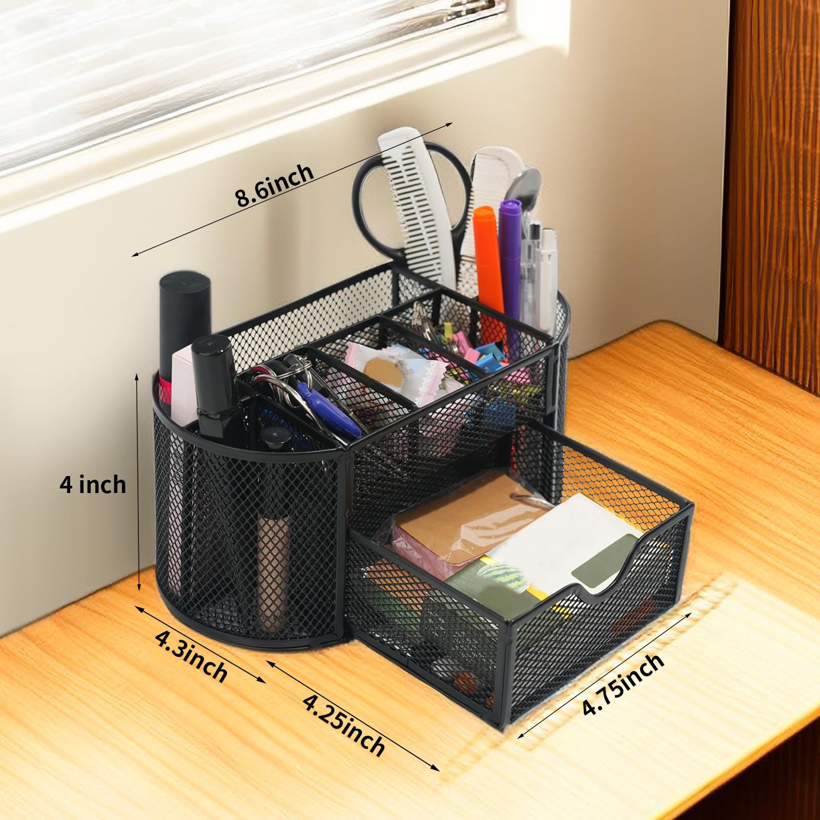 Office Supplies Mesh Desktop Organizers with Sticky Notes Pen Holder Pencil view 2