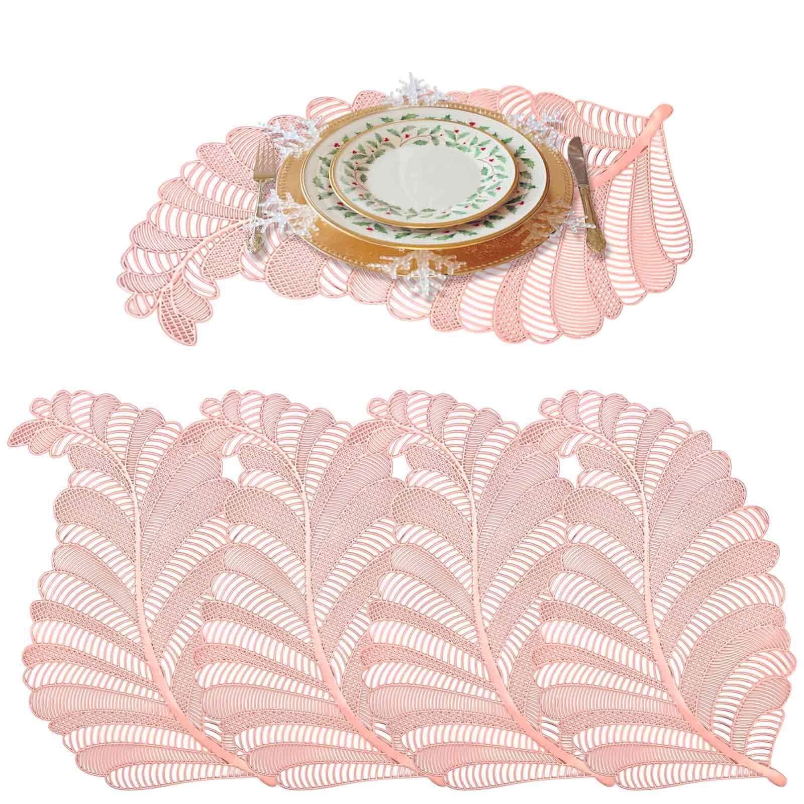 Placemats Set of 4, Round Heat-Resistant Vinyl Placemat, 15 inch Non-Slip