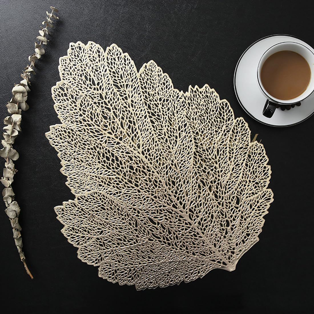 Placemats Set of 6, 15 Inch Metallic Vinyl Christmas Festival Lunch Mats Leaf view 3