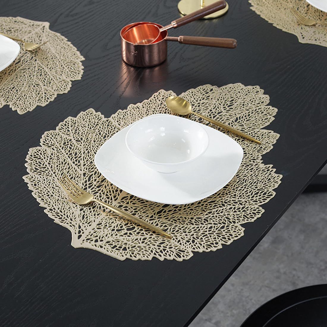 Placemats Set of 6, 15 Inch Metallic Vinyl Christmas Festival Lunch Mats Leaf view 4