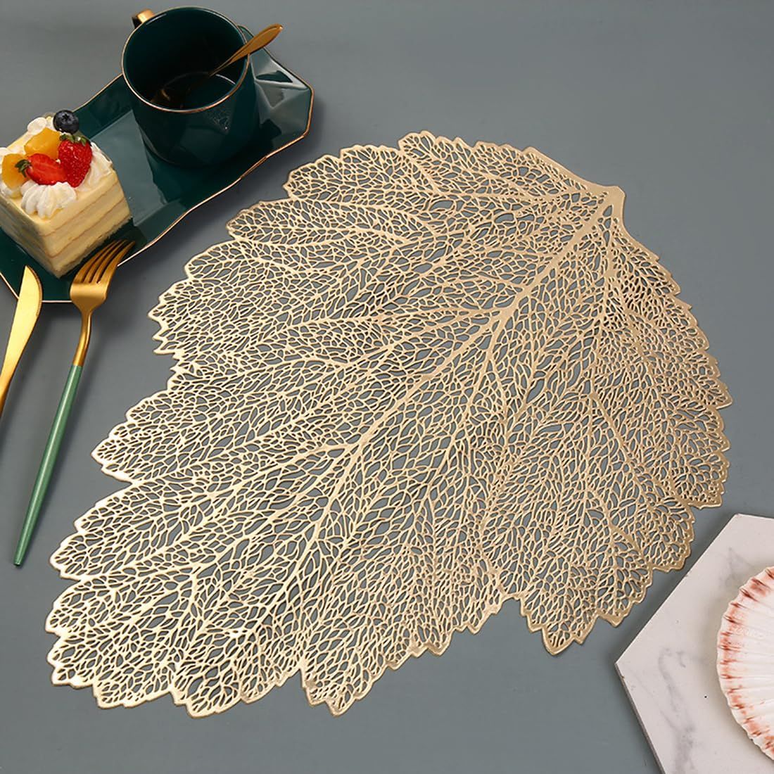 Placemats Set of 6, 15 Inch Metallic Vinyl Christmas Festival Lunch Mats Leaf view 5