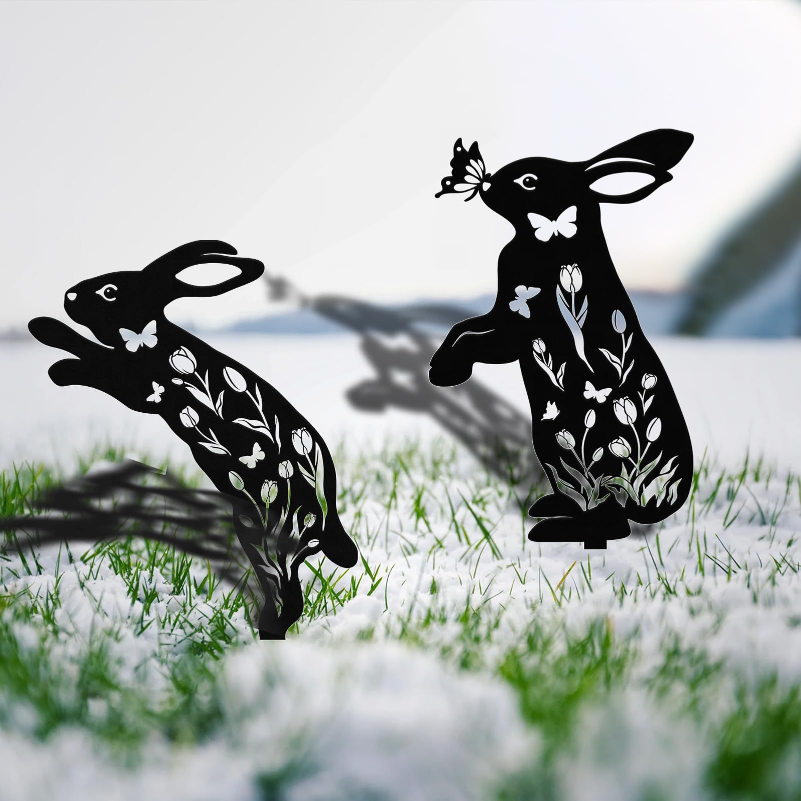 Metal Rabbit Spring Tulip Stakes Rabbit Decorative Garden Stakes view 4