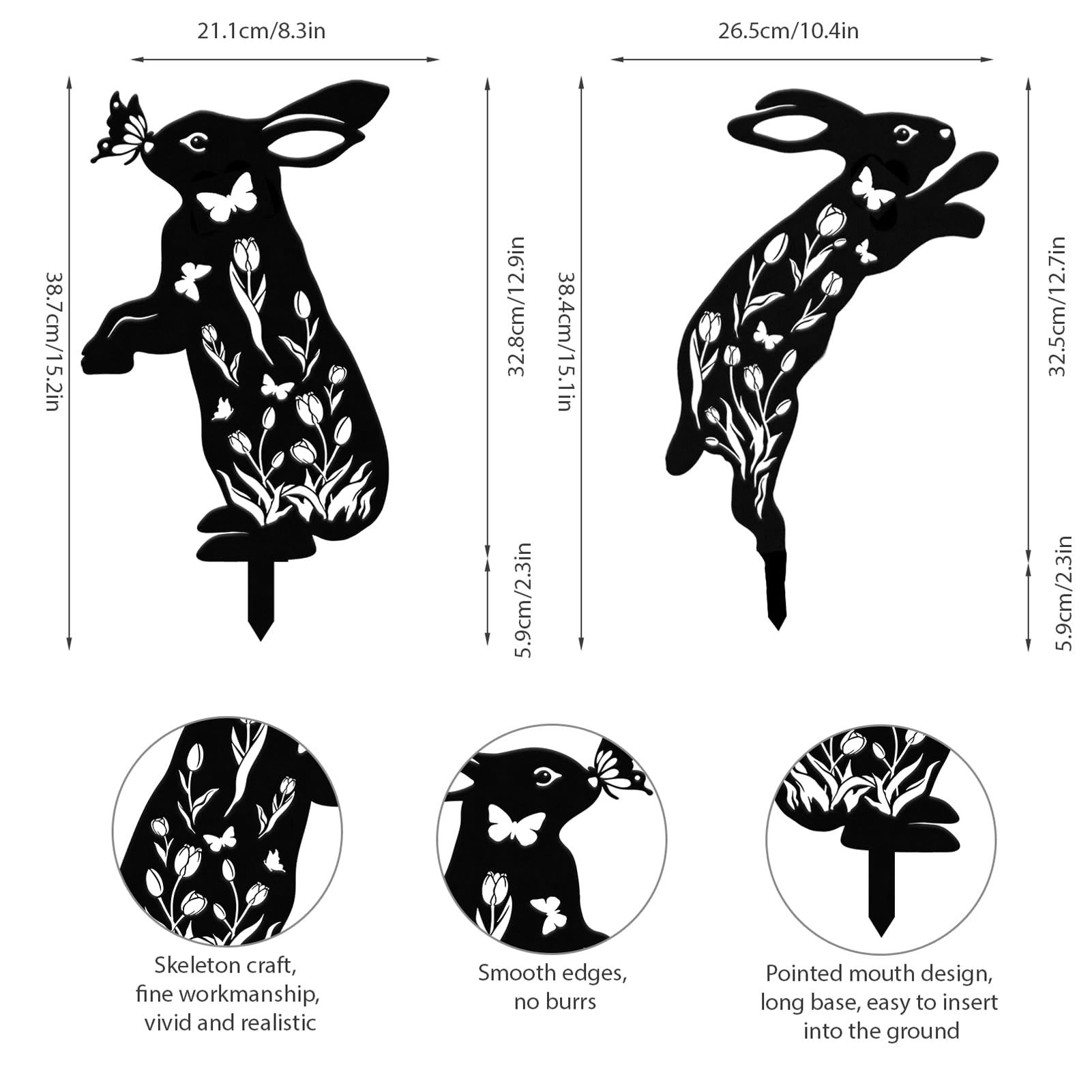 Metal Rabbit Spring Tulip Stakes Rabbit Decorative Garden Stakes view 5