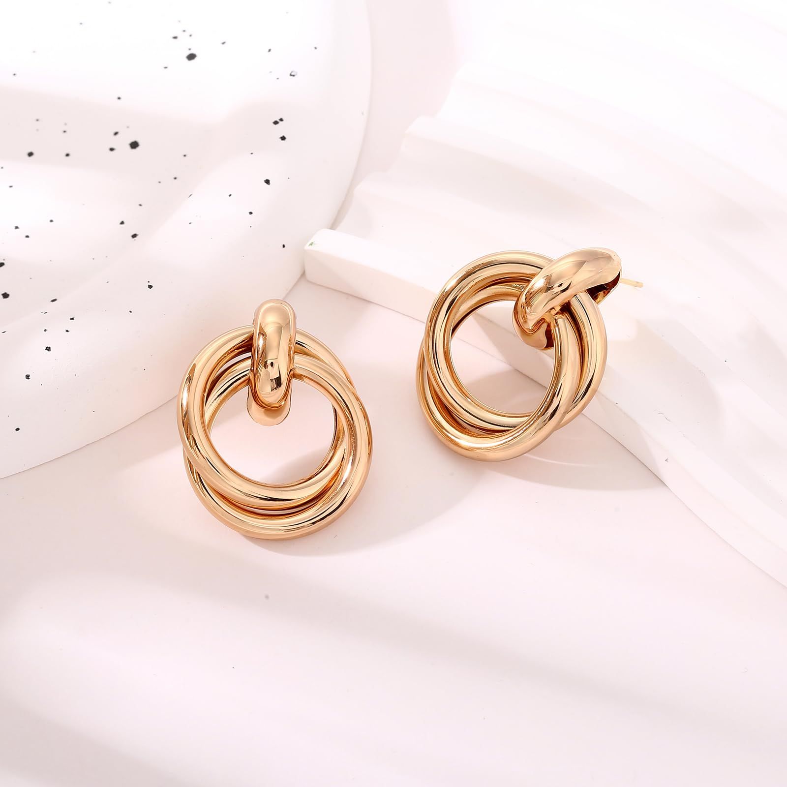 Chunky Gold Knot Heart Earrings for Women Minimalist Drop Dangle Statement view 2