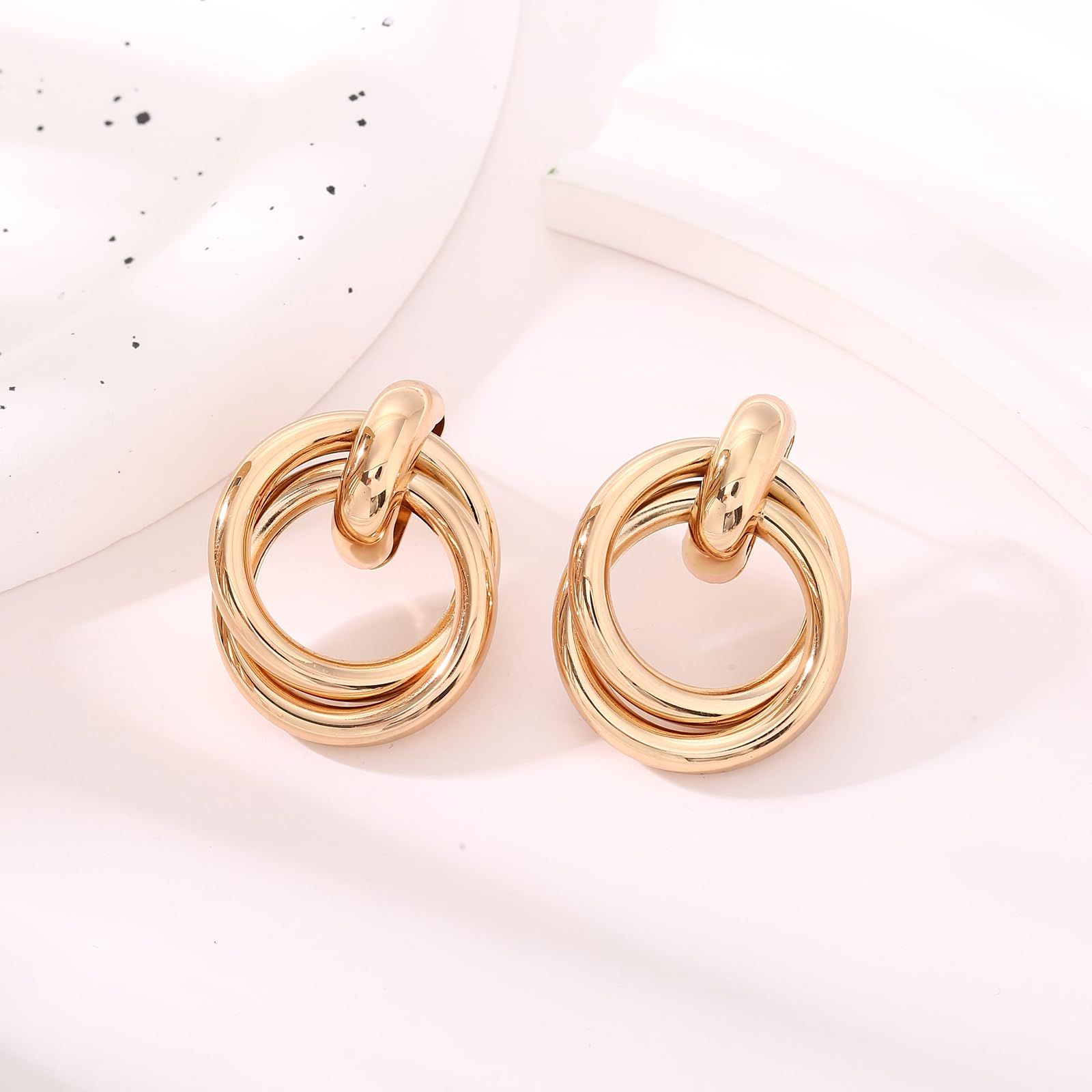 Chunky Gold Knot Heart Earrings for Women Minimalist Drop Dangle Statement view 4