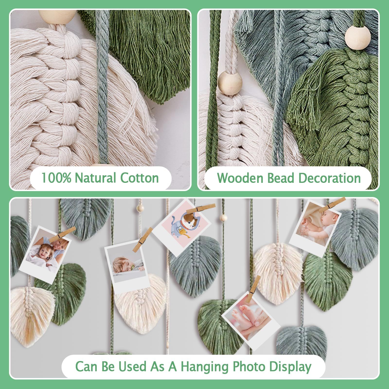Large Chic Feather Wall Decor Leaf Hanging Photo Display Handmade Woven Wall view 3