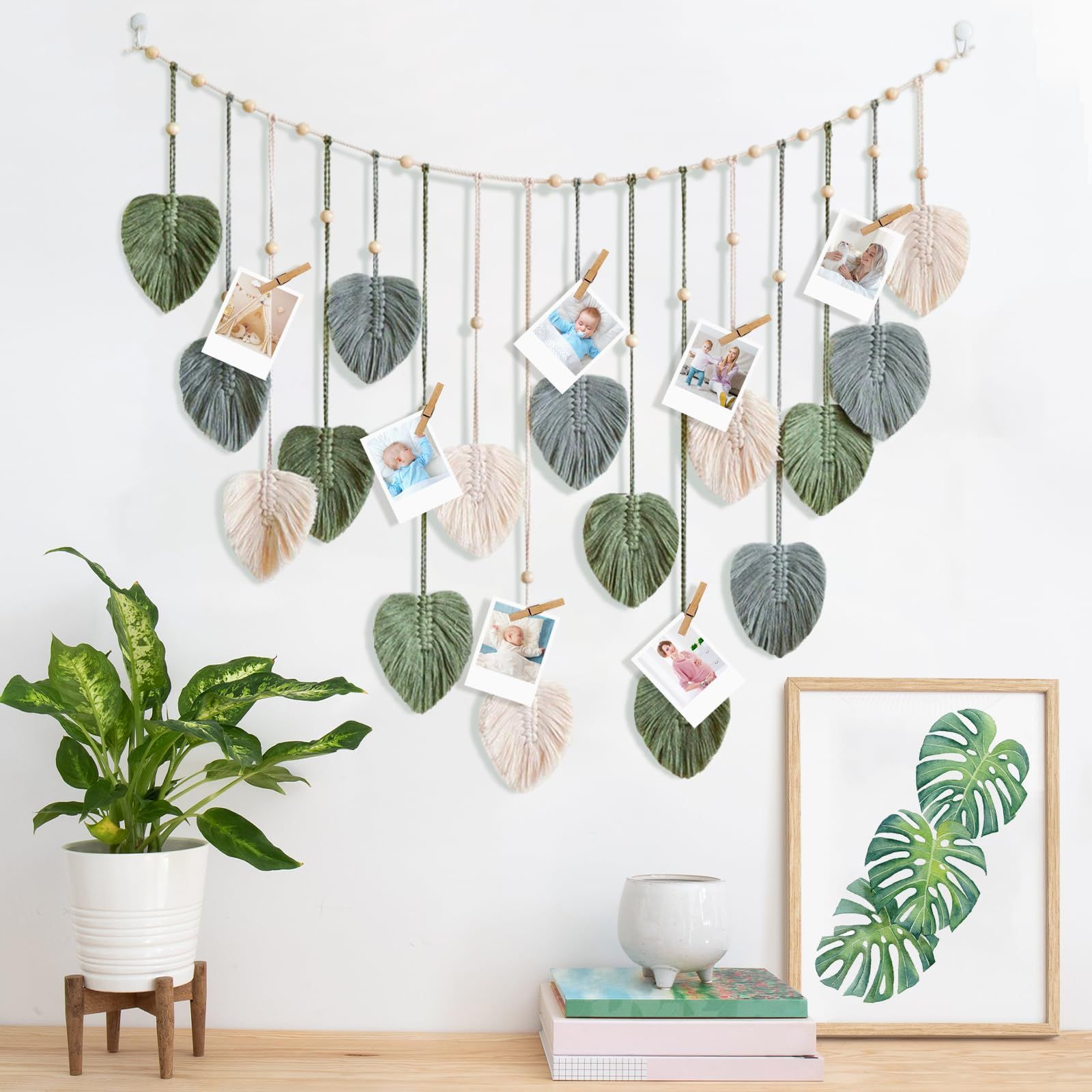 Large Chic Feather Wall Decor Leaf Hanging Photo Display Handmade Woven Wall view 4