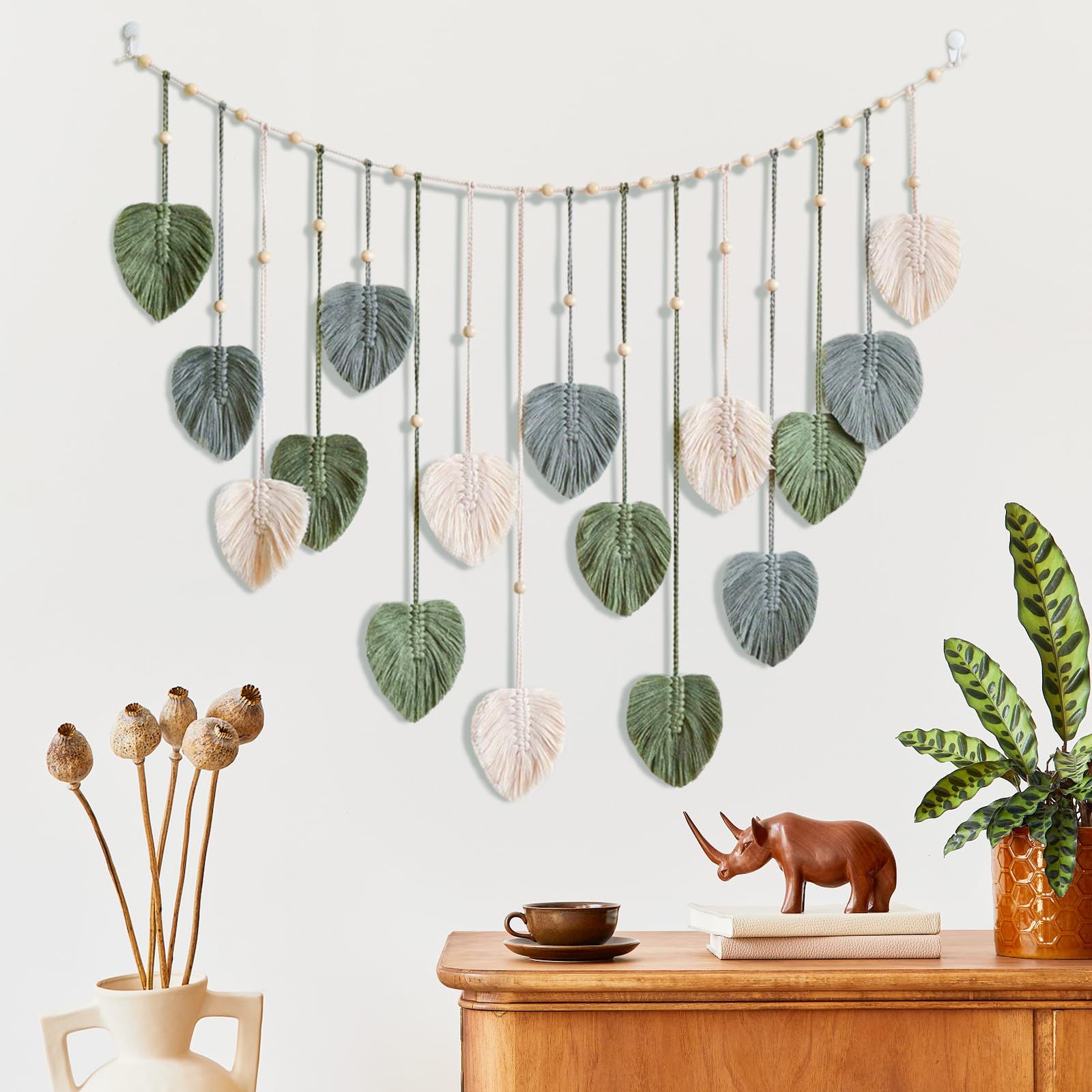 Large Chic Feather Wall Decor Leaf Hanging Photo Display Handmade Woven Wall view 5