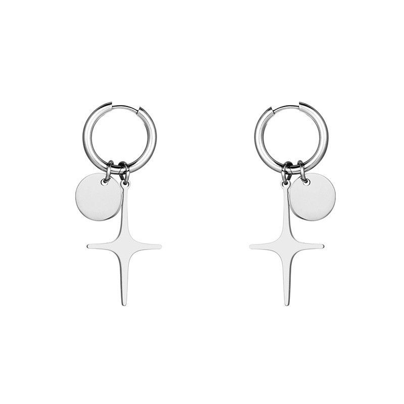 Silver Cross Earrings, Minimalist Cross Charm Dangle Drop Earrings Women Men