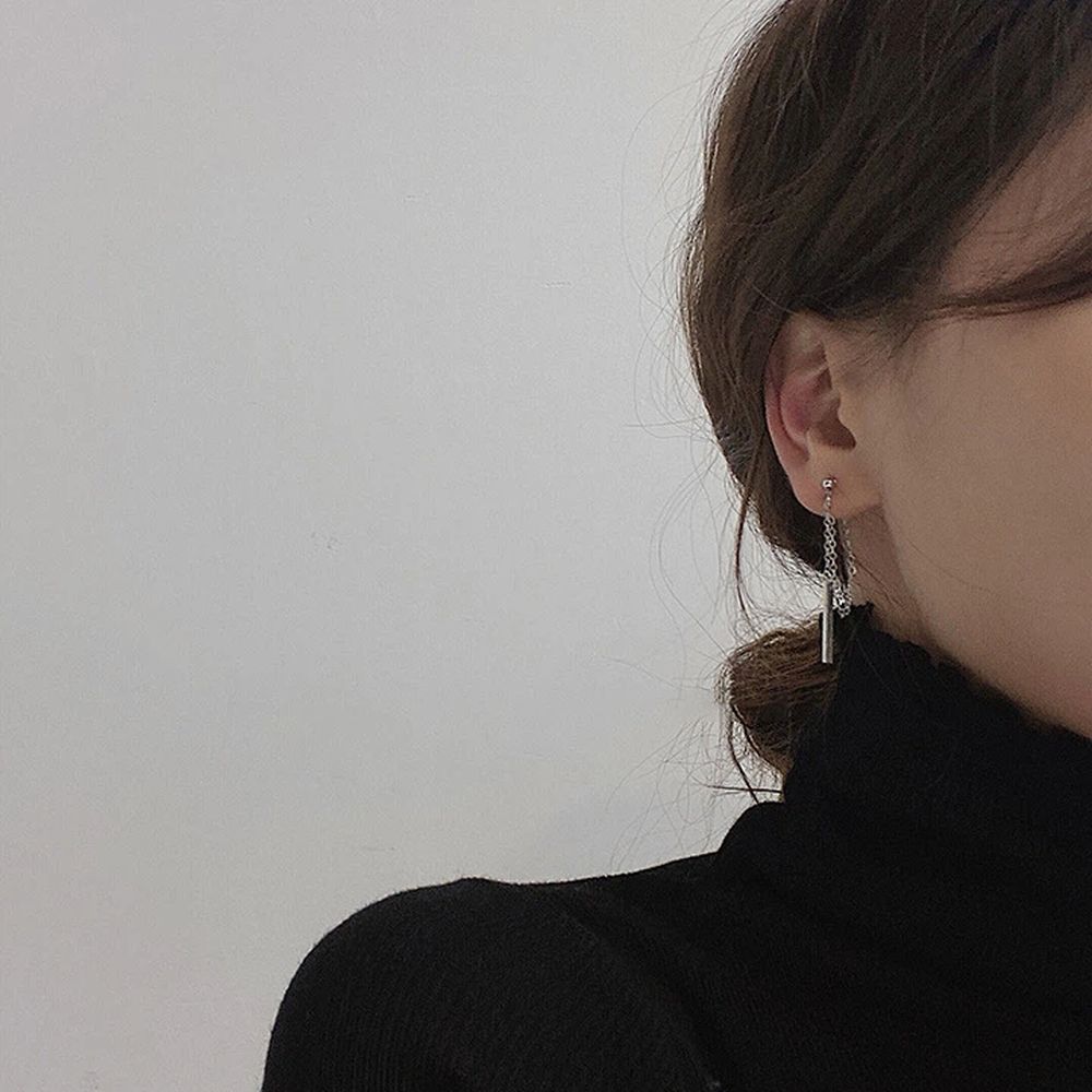 Silver Bar Dangle Earrings for Women Teen Girls Minimalist Dangle Earrings view 2