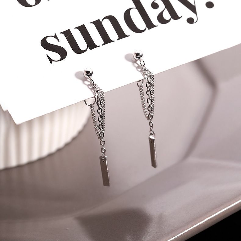 Silver Bar Dangle Earrings for Women Teen Girls Minimalist Dangle Earrings view 4