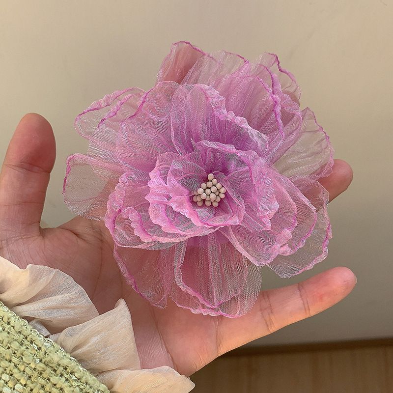 3PCS Chiffon Flower with Rhinestone Pearl for Wedding Bridal Hair view 3