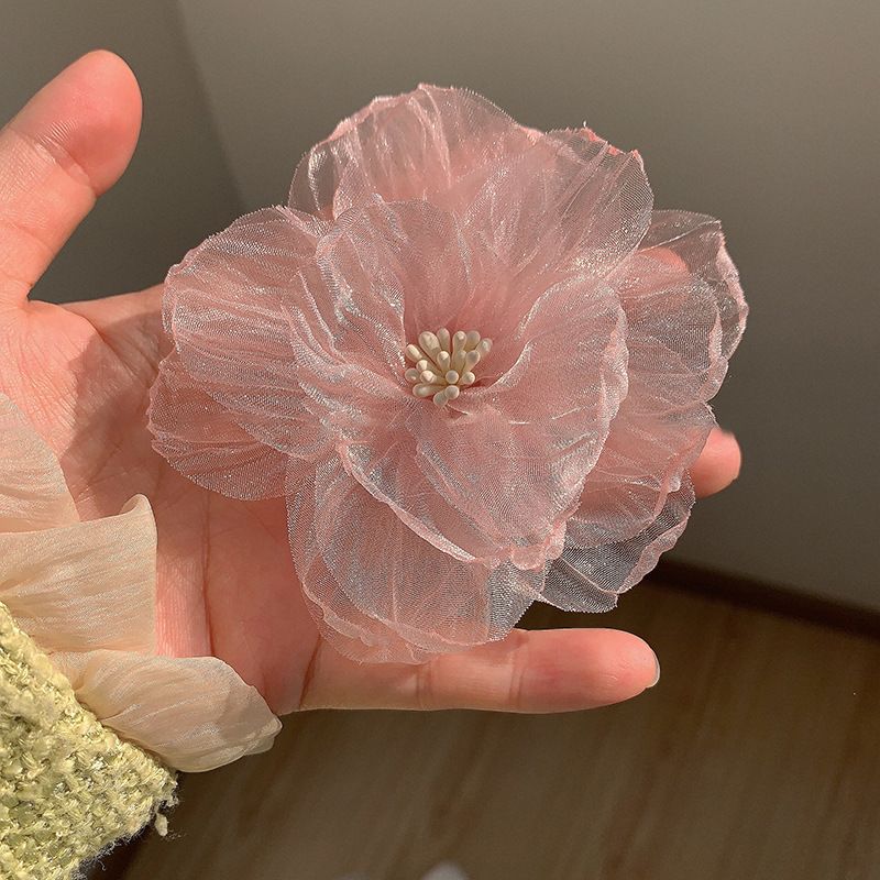 3PCS Chiffon Flower with Rhinestone Pearl for Wedding Bridal Hair view 5