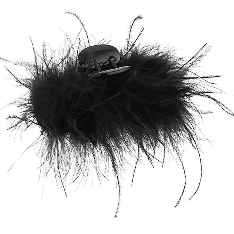 Black Feather Hair Clip Ostrich Fluffy Fur Hair Claw Ponytail Shark Clip for