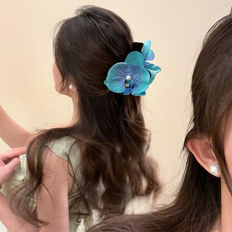 Large Flower Hair Clips 2Pcs Purple Orchid Hair Claw for Teens Women Hawaiian view 3