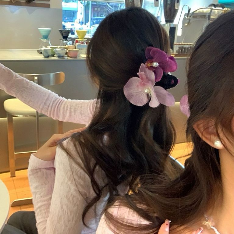 Large Flower Hair Clips 2Pcs Purple Orchid Hair Claw for Teens Women Hawaiian view 5