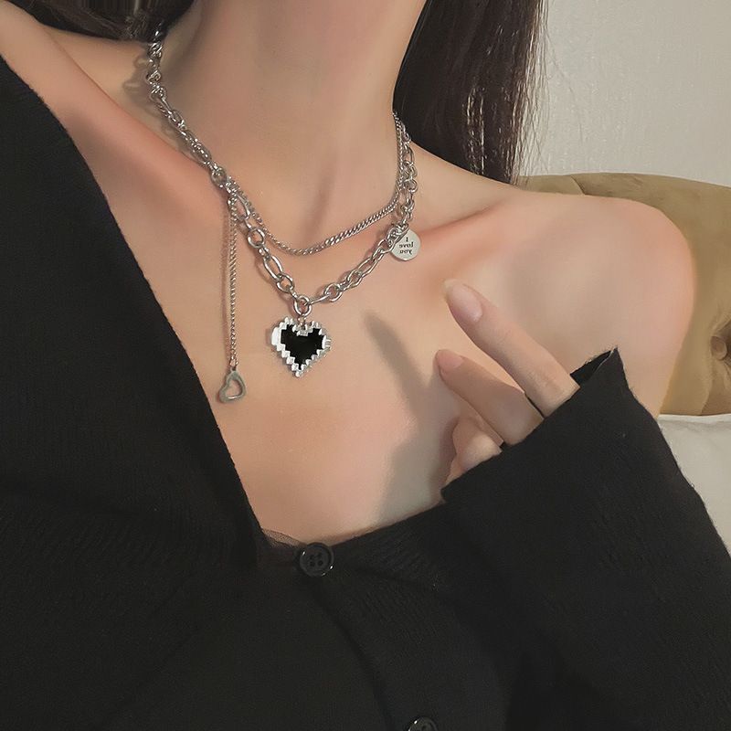 Chunky Heart Chain Necklace for Women - Fashion Statement Teen Girl Cool Punk view 3