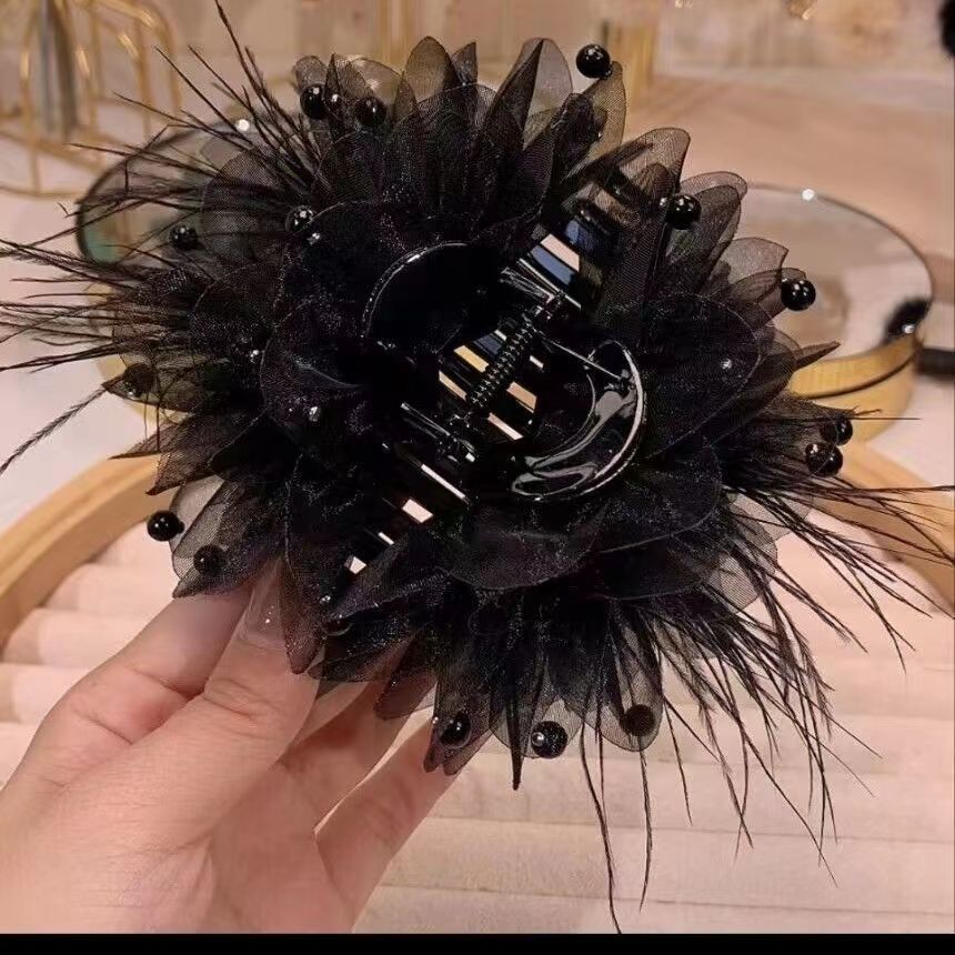 Craft Chiffon Flowers Ribbon Bows W/Beads Appliques Wedding Decor (Black)-Silk view 2