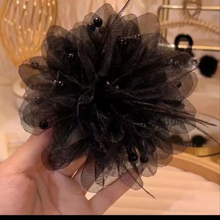 Craft Chiffon Flowers Ribbon Bows W/Beads Appliques Wedding Decor (Black)-Silk view 3