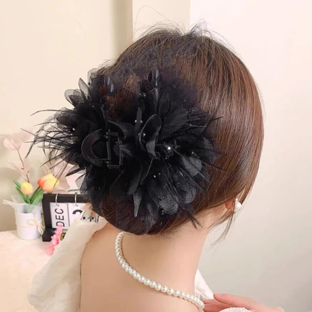 Craft Chiffon Flowers Ribbon Bows W/Beads Appliques Wedding Decor (Black)-Silk view 4