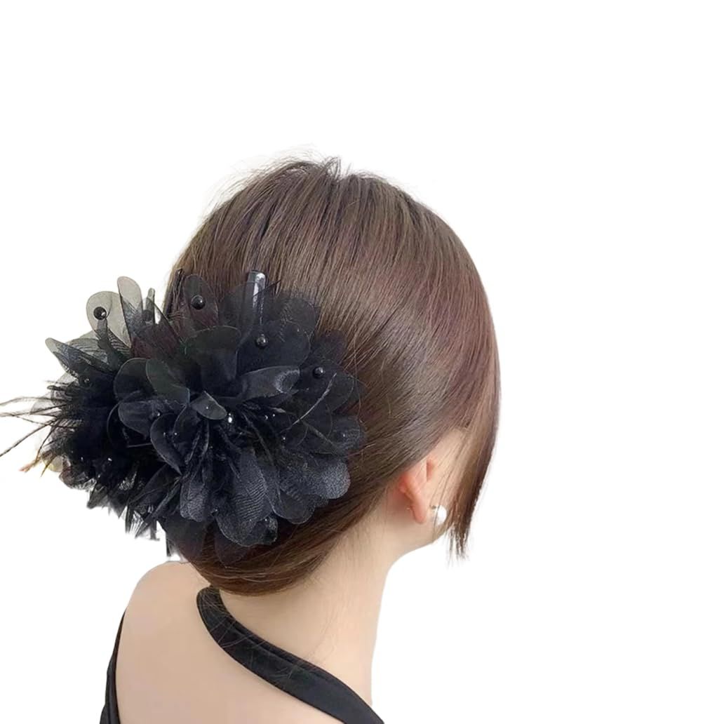 Craft Chiffon Flowers Ribbon Bows W/Beads Appliques Wedding Decor (Black)-Silk view 5