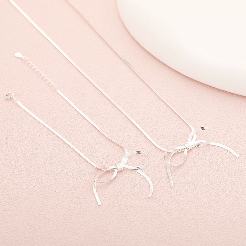 Simple Bow Pendant Necklaces for Women-Bow Necklace and Bracelet Jewelry Set view 3