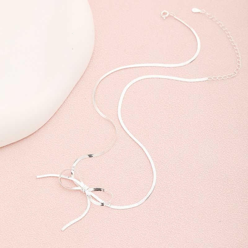 Simple Bow Pendant Necklaces for Women-Bow Necklace and Bracelet Jewelry Set view 4