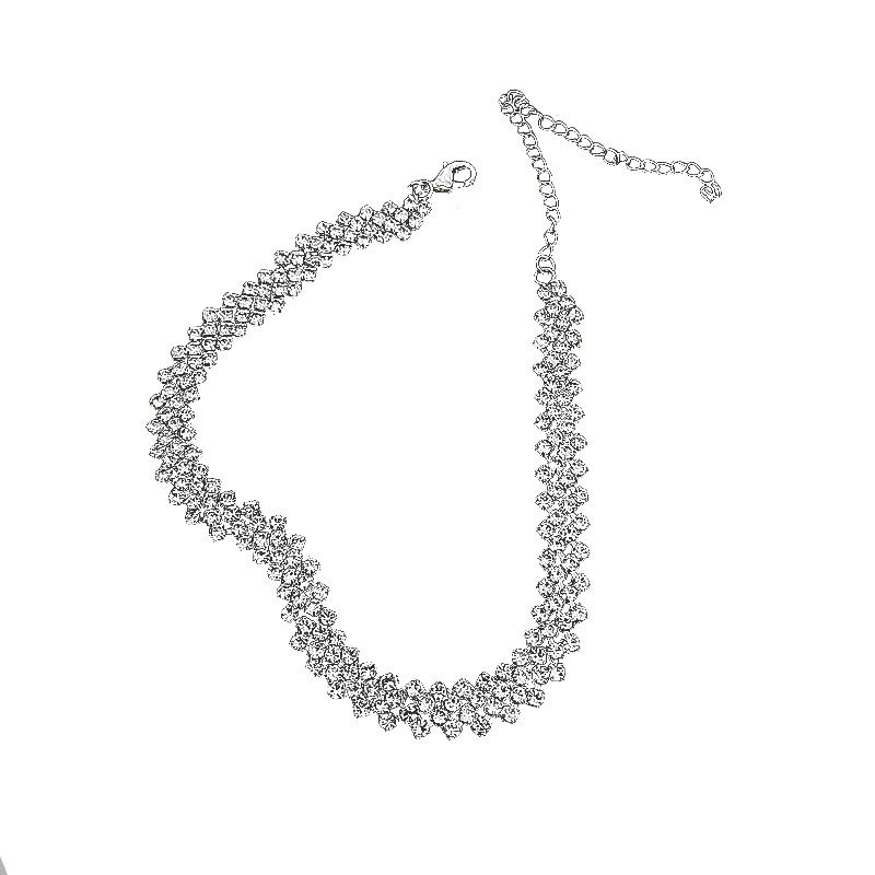 Choker Necklace Silver Diamond Row Necklaces Sparkly Crystal Necklace Chain