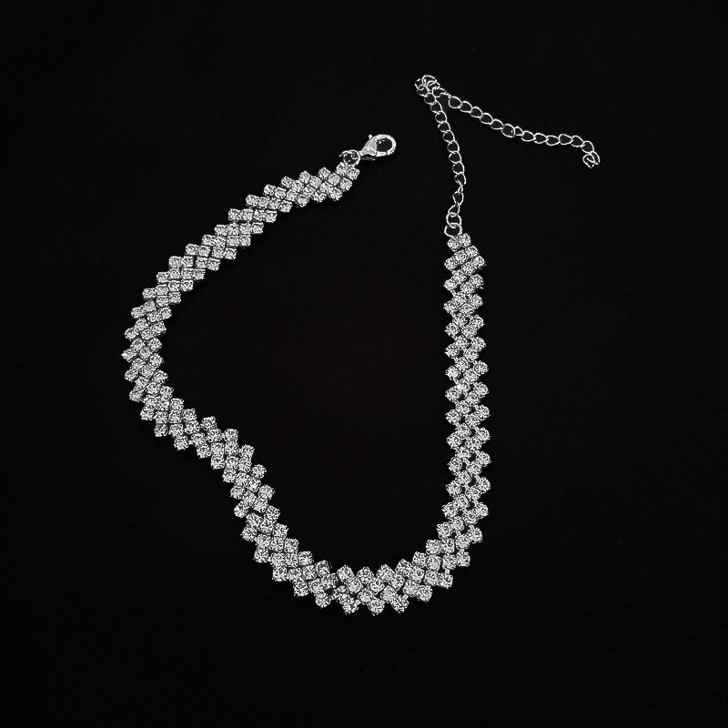 Choker Necklace Silver Diamond Row Necklaces Sparkly Crystal Necklace Chain view 2