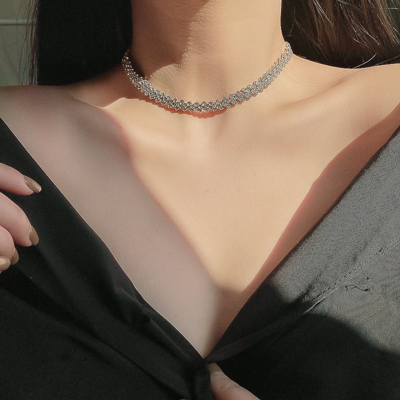 Choker Necklace Silver Diamond Row Necklaces Sparkly Crystal Necklace Chain view 4