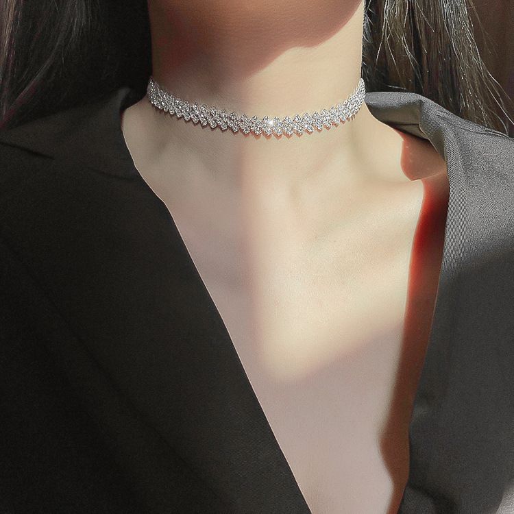 Choker Necklace Silver Diamond Row Necklaces Sparkly Crystal Necklace Chain view 5
