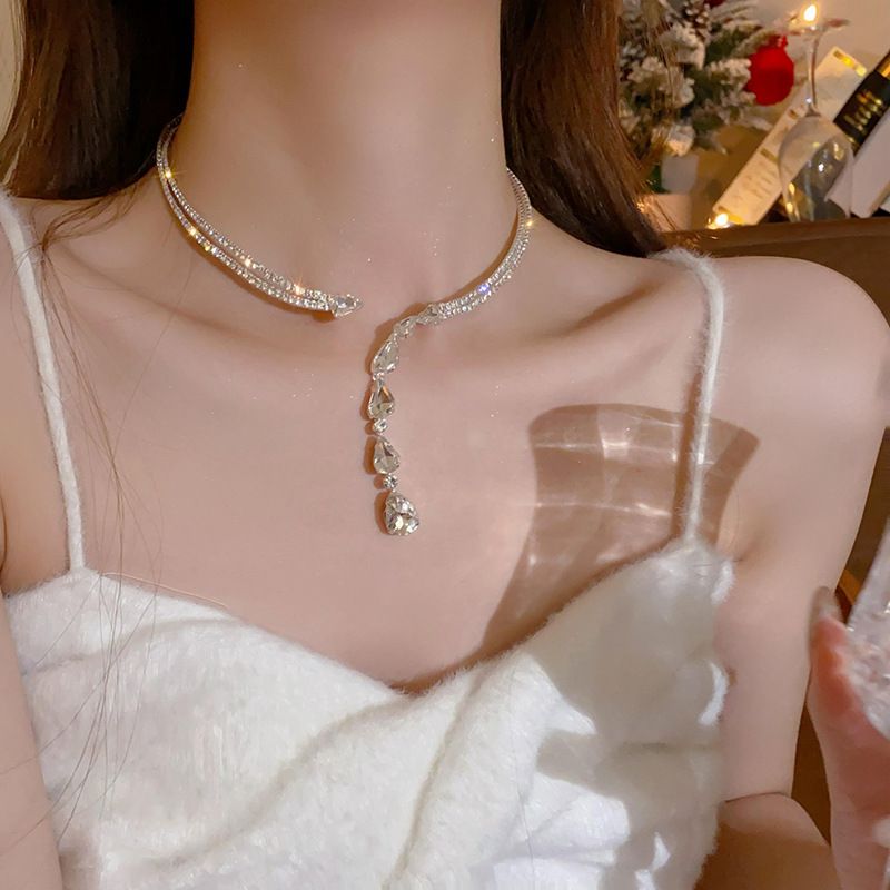 Necklace Set Silver Crystal Bridal Wedding Jewelry Sets Prom Costume Jewelry view 3