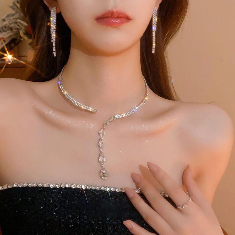 Necklace Set Silver Crystal Bridal Wedding Jewelry Sets Prom Costume Jewelry view 5