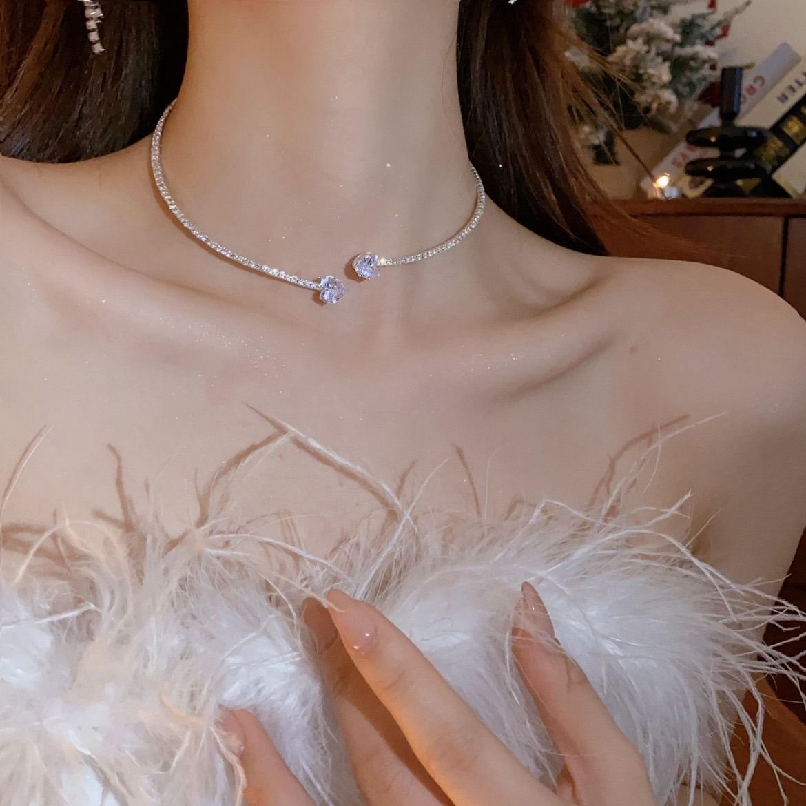 Choker Necklaces Adjustable Crystal Party Necklace Sparkle Wedding Neckalce view 4