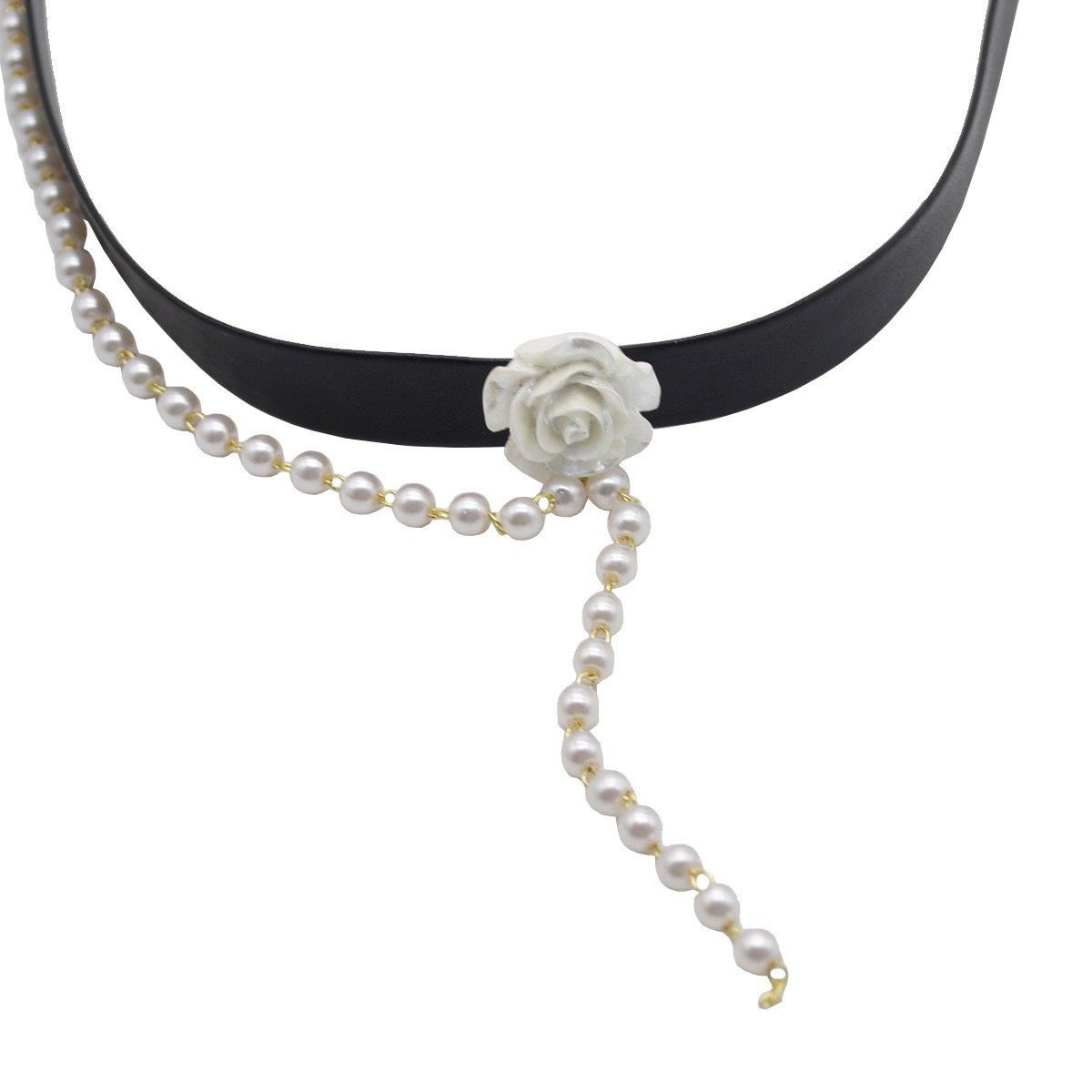 Pearl Choker Necklace with Handmade Flower Vintage Floral Rose Collar Bridal