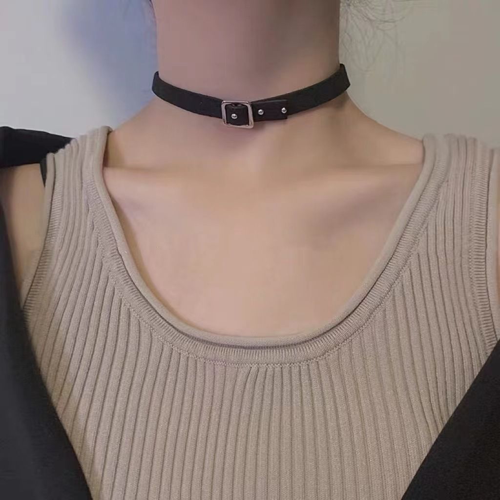 PU Leather Choker, Boho Hippie , Faux Leather Layered Black Choker Necklace view 5