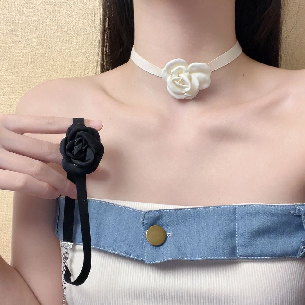 2PCS Flower Choker Necklaces for Women Rose Choker Necklace Rosette Camellia view 3