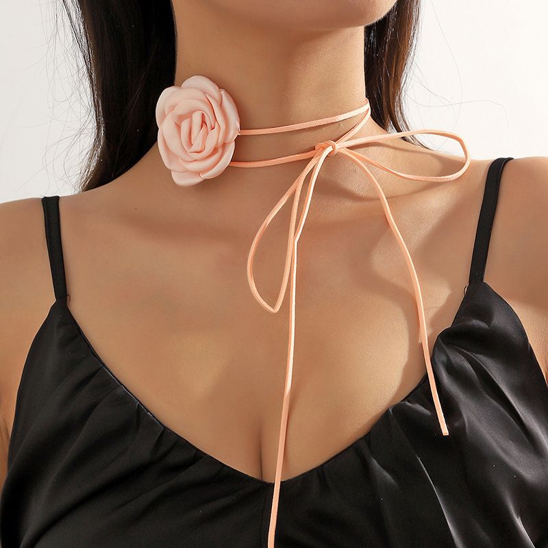 2PCS Adjustable Lace-up Design Handmade Velvet Floral Choker Necklace view 5