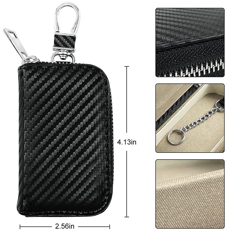Bags for Car Key Carbon Fiber Car Signal Blocking Bags Car Key Holder Zipper view 2