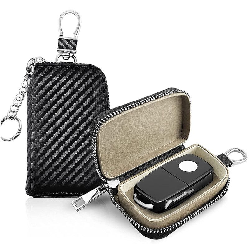 Bags for Car Key Carbon Fiber Car Signal Blocking Bags Car Key Holder Zipper view 3