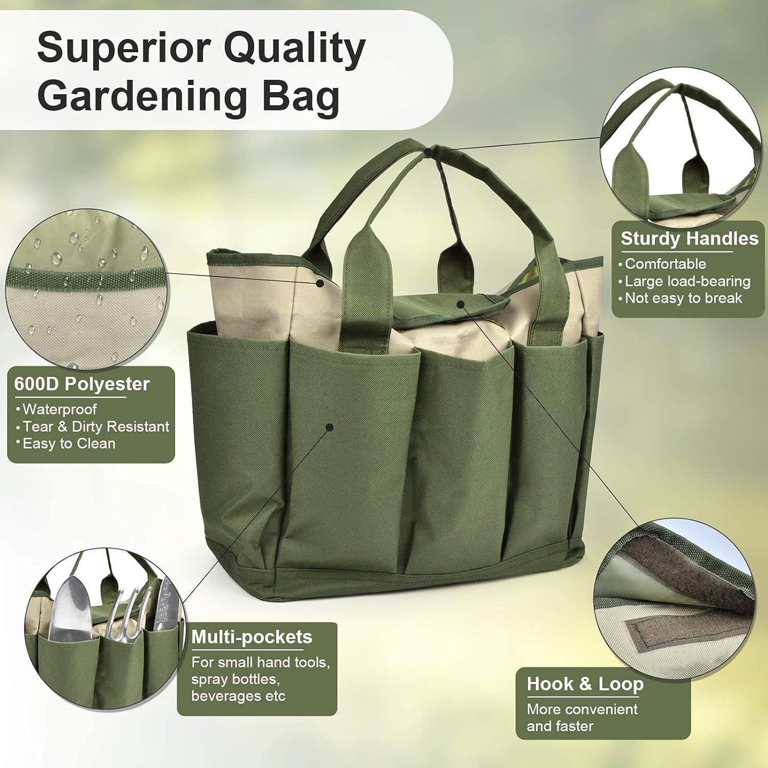 Garden Tool Bag, Gardening Tote With Pockets Canvas Heavy-duty Large Organizer view 3